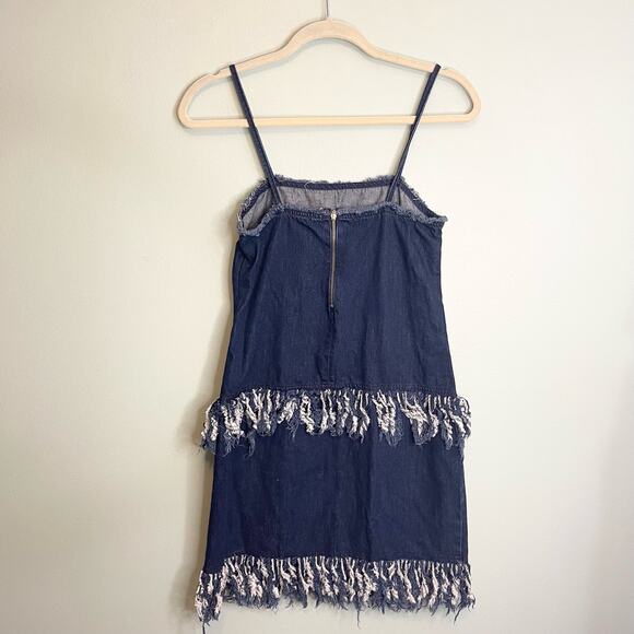 N/Nicholas Mini Dress Size 2 Blue Playful Denim Fringes Dark Wash Contemporary - Picture 7 of 10